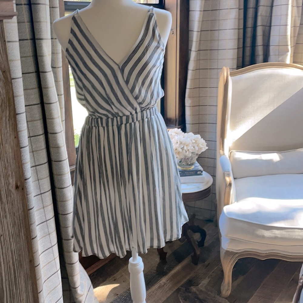 Lulus Oceanside Adventure White Striped Backless Skater Dress